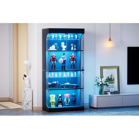 Glasvitrine mit 4 Ebenen, LED und Bewegungssensor, 80 x 35 x 165 cm, Schwarz, REDOM (1/5)