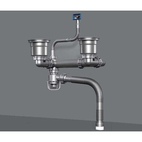 Fits double bowl kitchen sinks with odor seal, built-in drain kit, fits double bowl sinks, space saving (1/5)
