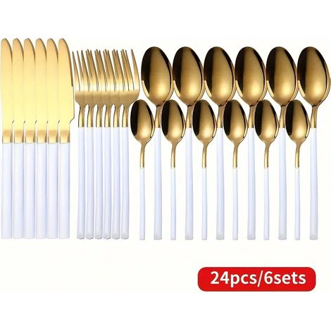 Vaisselle en acier inoxydable (dorée et blanche), pour 6 personnes, nouvelle vaisselle de cuisine. (1/5)