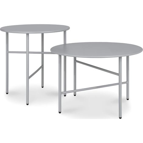 2er Set Beistelltisch Outdoor Ø 44x46cm + Ø 53x36cm , Grau