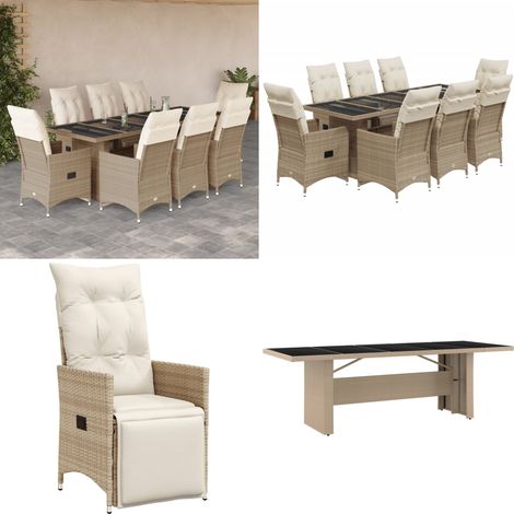 9-tlg. Garten-Bistro-Set mit Kissen Beige Poly Rattan - Gartenmöbel - Bistroset - Lounge Möbel - Outdoor Furniture - Rattan Sessel - Home & Living (1/5)