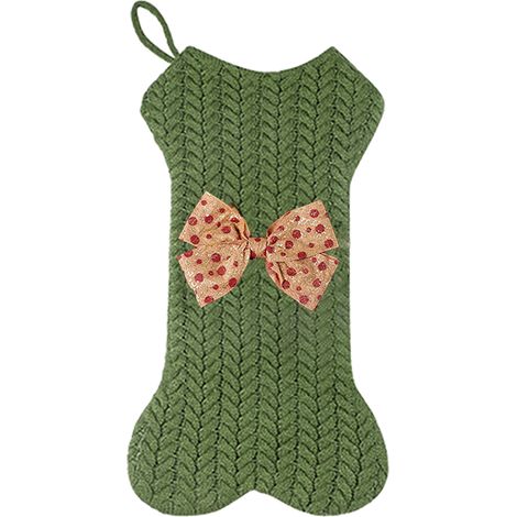 Chaussette De Noel Pour Chien En Tricot Forme D'os Décorative Verte (1/2)