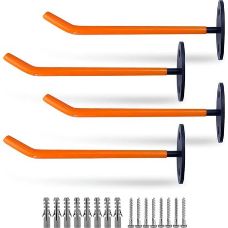 Lot de 4 crochets de rangement robustes pour garage, montage mural, avec revêtement antidérapant, parfait pour les pneus, les cyclistes, les pistes de circuits et autres outils en vrac (1/5)