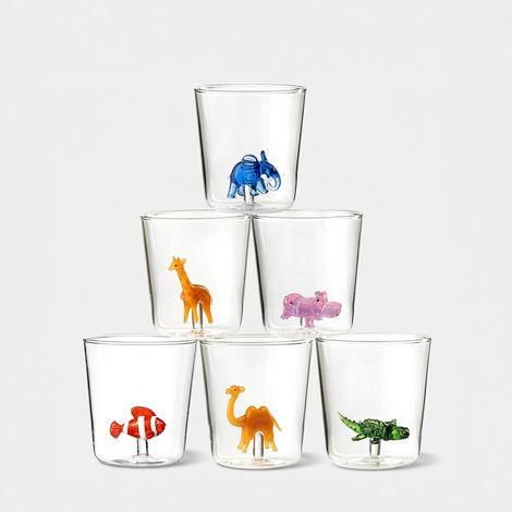 Set 6 bicchieri in vetro decorati Savana Family Mix 2 (1/2)