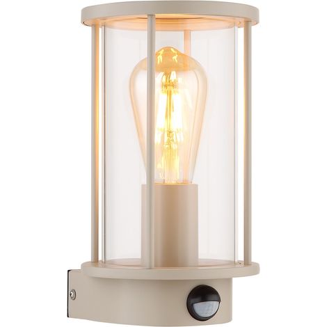 Wandleuchte Außenbereich Fassadenlampe Bewegungsmelder beige Glas H 25,2 cm (1/5)