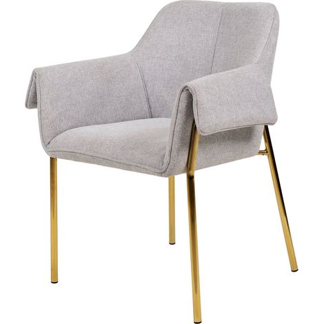 Chaise de salle à manger grise rembourrée avec accoudoirs - Gris clair avec pieds dorés (1/5)