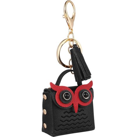 Pochette de Rangement Design Chouette Mignon pour Écouteurs sans Fil en Cuir PU Noir avec Porte-clés Pompon Facile à Ouvrir, pour Paquet à Dos (1/5)