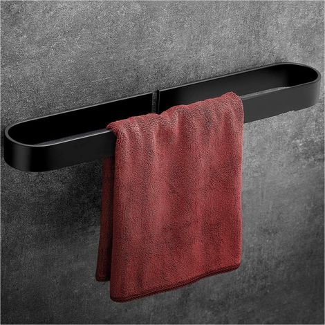 Porte-serviettes mural, 30 cm, aluminium noir, adhésif, sans perçage, accessoires de salle de bain (1/4)