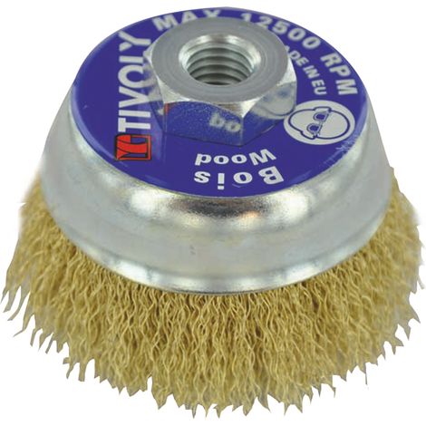 Tivoly • Spazzola a Tazza Ø80mm M14 per Smerigliatrice Ondulata Ottone Acciaio Tecnica Stripping Legno Rame (1/3)