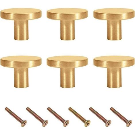 Bouton Poignée Dorée 6Pcs Bouton de Meuble Doré Bouton Poignée Laiton Bouton Poignée or Monotrou Poignée Dorée pour Cuisine placards tiroir commodes armoire(20x20mm Laiton） (1/5)