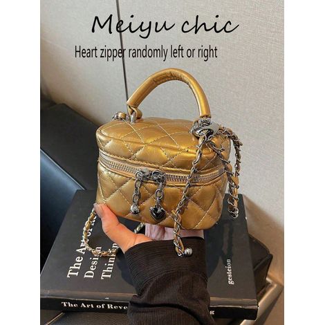 Sac fourre-tout multifonctionnel tendance, matériau PU imperméable, matelassé motif diamant, poignée, léger, ouverture par fermeture éclair, idéal pour le shopping (1/4)