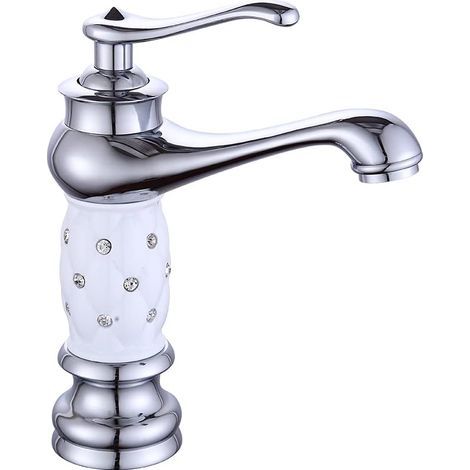 Vintage-Armatur, weiß-silberne Einloch-Waschtischarmatur, Einhebel-Mischbatterie, Badewannenarmatur aus Messing, Badewannenarmaturen für Zuhause (1/5)