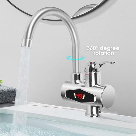 Robinet électrique 220 V avec chauffe-eau, affichage de la température LED, 3000 W, chauffe-eau instantané pour cuisine, salle de bain, eau chaude instantanée, avec pomme de douche (1/5)