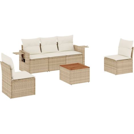 Set Divano da Giardino 6 pz con Cuscini Beige in Polyrattan vidaXL (1/5)