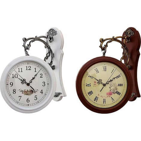 Weiße, doppelseitige Wanduhr für Büro, Wohnzimmer, Innen- und Außenbereich.