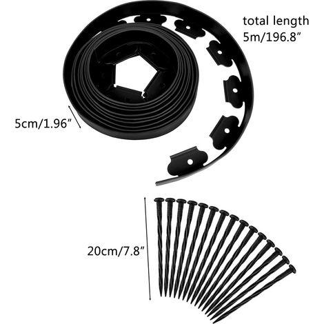 Bordure de jardin de 5 m en polyéthylène, kit de bordure de jardin, ceinture d'isolation pour terrasse, cour et pelouse. (1/5)