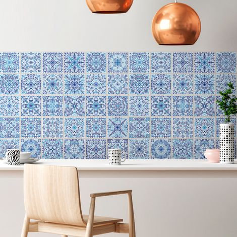 Sticker Mural Carrelage adhésif Cuisine Salle de Bain - 30 STICKERS CARREAUX DE CIMENT AZULEJOS DIEGO - 30stickers20x20cm (1/5)