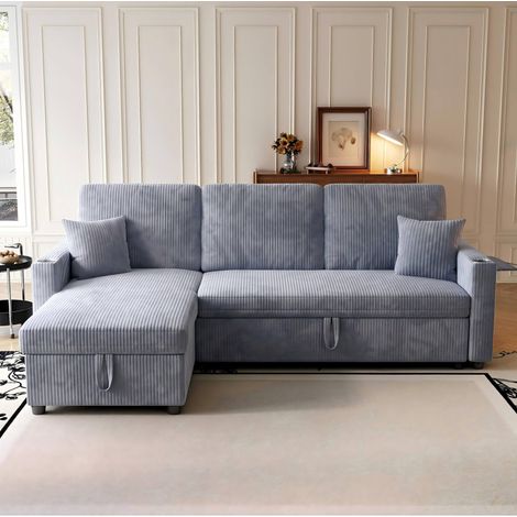 Canapé d'angle convertible 207,5x142x84,5 cm en tissu gris, avec rangement pour salon FloraGrace (1/5)