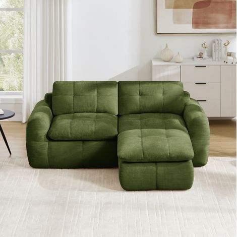 Canapé modulable 2 places 194x160x68 cm en chenille verte, gain de place, salon FloraGrace (1/5)