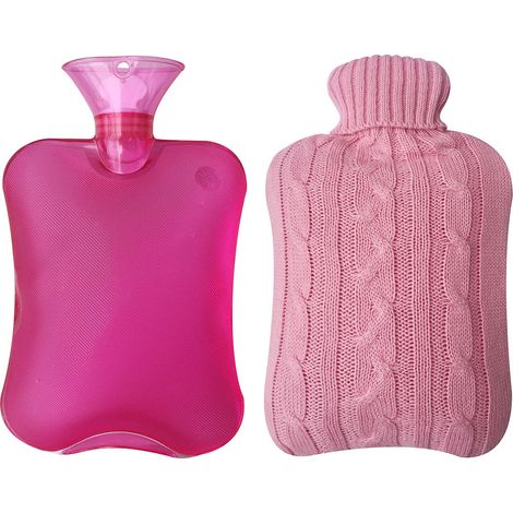 Bouillotte en caoutchouc avec housse tricotée, 2 litres, transparente - Rose (1/4)
