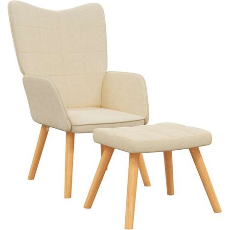 Fauteuil lounge avec repose-pieds, tissu beige (1/5)