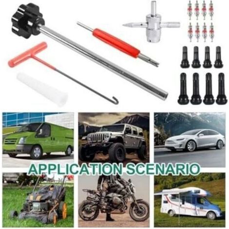 Coffret Outils Valve Pneu - 21 Pièces - Extraction Valve - Voiture Camion Moto - Noir Rouge (1/4)