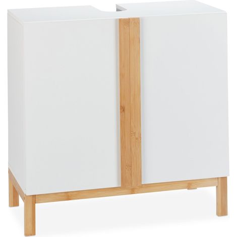 Mobile sottolavabo decorativo pratico portaoggetti bagno 60 x 30 x 60 cm in bambù bianco 130004233
