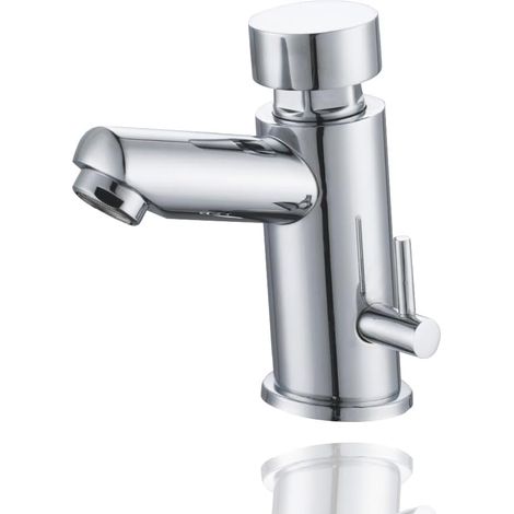 Robinet Temporisé pour Lavabo, Mitigeur 2 Eaux (Eau Chaude et Froide), Poussoir Mural (1/4)