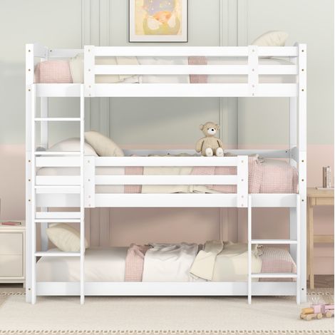 cama litera triple 90x200 cm madera de pino blanca DESVIAE (1/5)