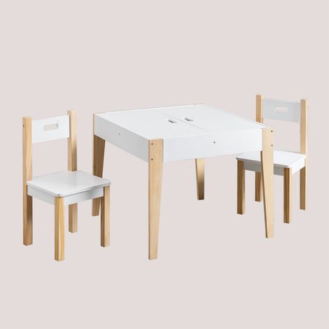 Sklum – Ensemble table ardoise avec rangement et 2 chaises en MDF et bois de pin – Dimensions adaptées pour enfants – Design fonctionnel et ludique
