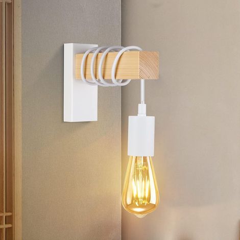Retro-Wandleuchte, Holz-Wandlampe, Kabellänge, E27-Fassung, Vintage-Industriedesign, Retro-Wandleuchte für Flur, Zuhause, Bar, Café, Schlafzimmer, Wohnzimmer (Leuchtmittel nicht enthalten), Weiß (1/5)