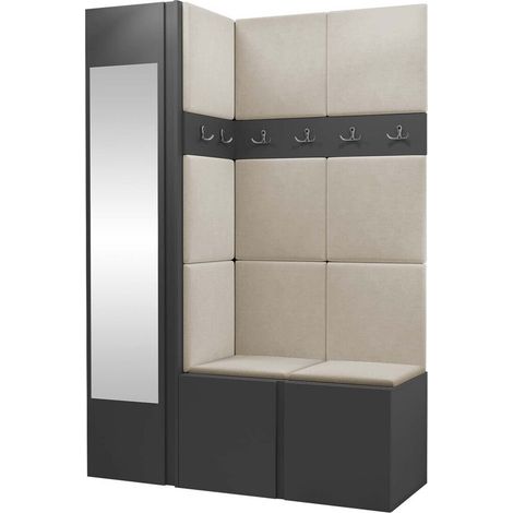 Conjunto para recibidor Hartford 277, Grafito, 186x124x46cm, Espejo, Aglomerado laminado, Tapiz, Colocada, Montada en la pared