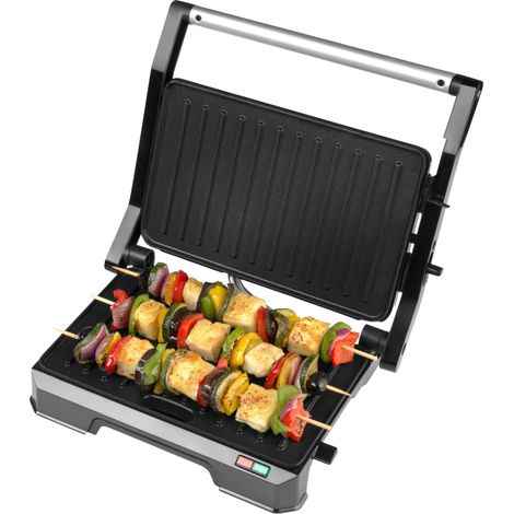 Progress EK5854P 2 in 1 Grill salute - griglia elettrica con piastre antiaderenti, si apre fino a 180° per la cottura doppia, nessun olio necessario, vassoio raccogligocce rimovibile, 850W (1/5)