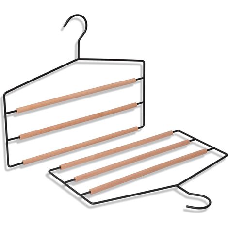 CCYKXA  Set of 2 - Multi-Tier Wooden and Metal Trouser Hangers - Slim and Elegant Design - Space-Saving - Multiple Hangers for Hanging Jeans, Skirts, Clothes, and Accessories (1/5)