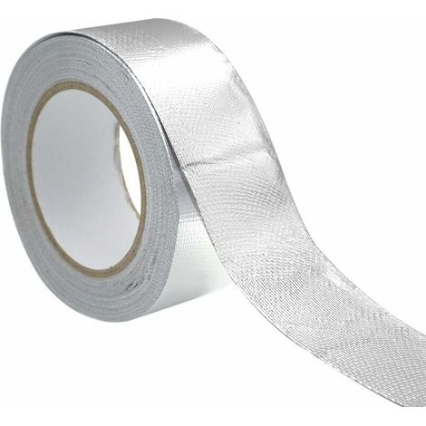 Cinta de sellado de aluminio de 5 cm x 50 m, grosor de 0,08 mm, reforzada con malla de vidrio para ventilación, resistente a altas temperaturas, color plateado.