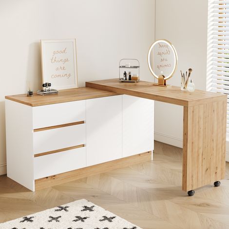 Escritorio plegable con ruedas bloqueables 120 x 50 x 78 cm blanco y roble OKWISH (1/5)
