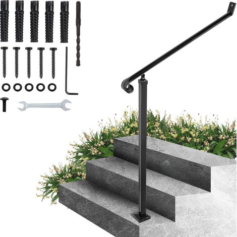 Mophorn Pasamanos de hierro forjado de 40 mm de para 2 escalones, uso en exteriores e interiores, poste atornillado, barandillas de escalera (1/3)