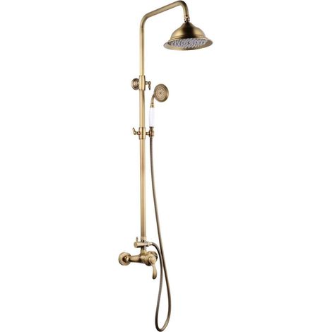 Colonne de Douche Byron - Tête de Douche Orientable, Picots Anticalcaire, Bras Télescopique Rotatif - Flexible 1,50 m - Vieux Bronze (1/5)