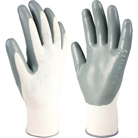 Gants en polyester avec paume en nitrile (taille 6) blancs et gris