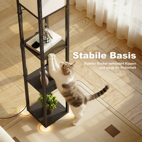 Lampadaire en bois avec étagères, 26 x 26 x 160 cm, pour séjour ou chambre (ampoule non fournie) (1/4)
