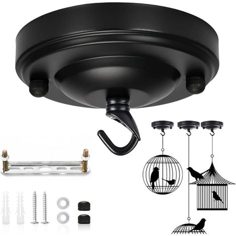 Rosace de Plafond Ronde, Capuchon de Lampe, Noir Boîte de Plafond Ronde, Type Ouvert, Baldaquin Noir, Convient pour Les Luminaires Suspendus et Les Lustres (1/5)