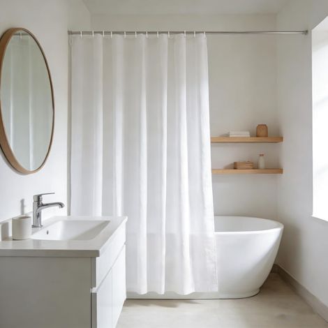Rideau de Douche Anti moisissure, Rideau Douche Blanc Tissu Polyester résistant à la moisissure Lavable en Machine avec 12 œillets métalliques, 180cm de Largeur x 210cm de Hauteur (1/5)