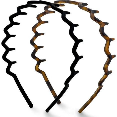 Diademas para mujer para crear un peinado liso y recogido, cómodas diademas onduladas, diademas con peinetas dentadas – paquete de 2 unidades en color oscuro (1/4)