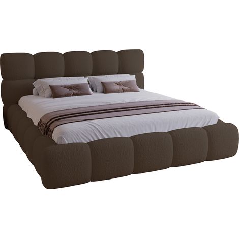 Lit capitonné 200x200 Lucca - lit adulte avec rangement, tissu bouclé - Brun (Lambi 4)