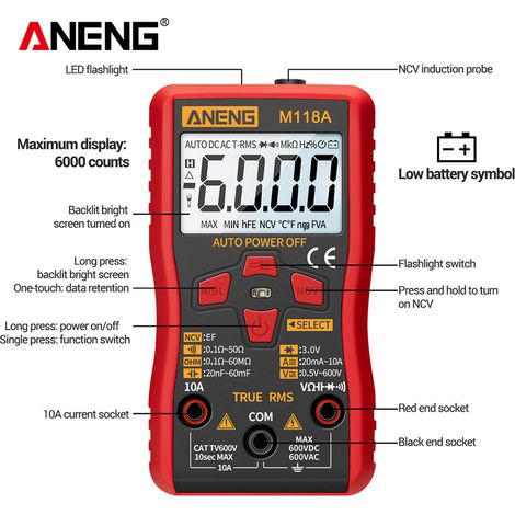 Jeffergarden ANENG M118A multimètre numérique à plage automatique haute précision TRMS 6000 comptes tension courant Ohm capacité Diode Multi testeur (1/5)