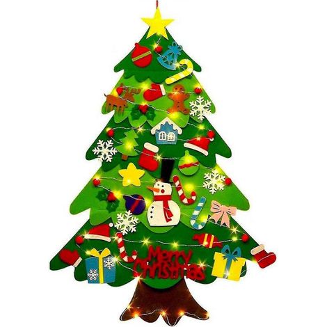 Sapin de Noël en feutrine à faire soi-même, cadeau idéal pour les enfants, avec 32 décorations détachables pour Noël et le Nouvel An. Un très joli cadeau, avec lumière. (1/4)
