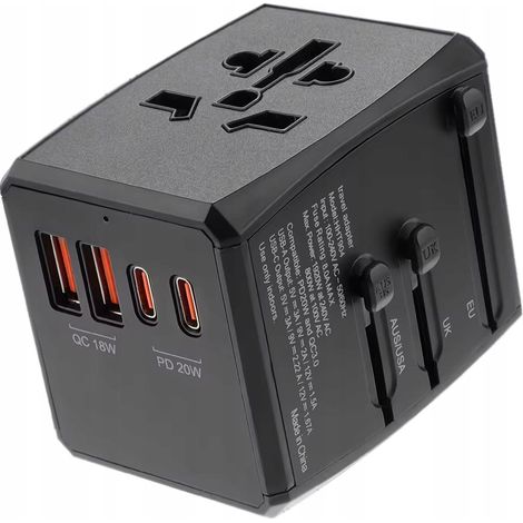 Reiseadapter (HHT904) – PD20W, 2xUSB, 2xUSB-C, Techsuit, EU/UK/AUS/US (1/5)