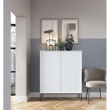 AX LIVING Modern Kommode Eternas K104 mit Lamellenfront 104 cm Weiß