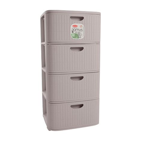 Stefanplast Commode Slim 4 Tiroirs L.Domus Polypropylène Recyclé 4 Roues 80x40x30 Cm Greige