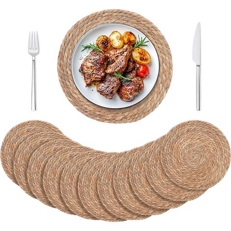 12 sets de table ronds tressés 30cm, style bohème, antidérapants et résistants à la chaleur. (1/5)